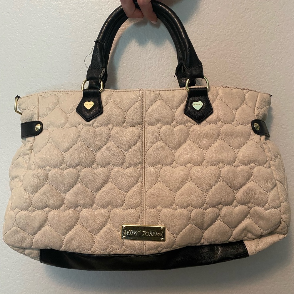 Betsey Johnson Cream and Blue Quilted Satchel